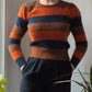 80s Angora Stripe Cropped Sweater