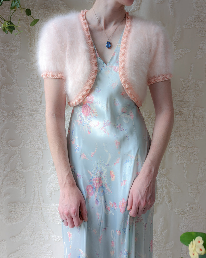 50s Fluffy Angora Crochet Trim Shrug