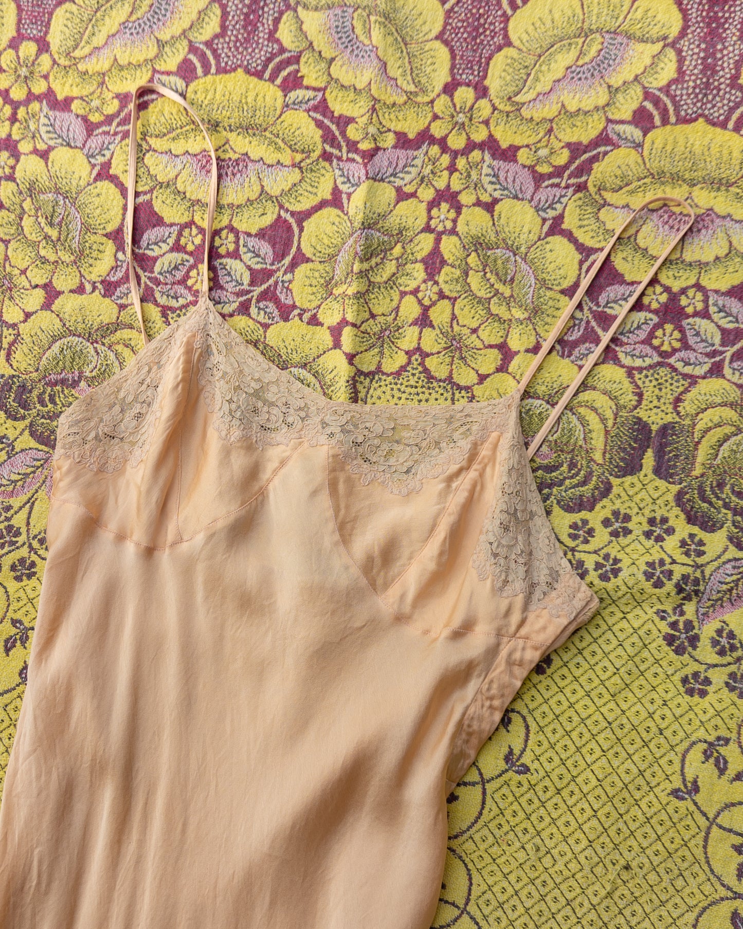 30s Liquid Peach Silk & Lace Step-in