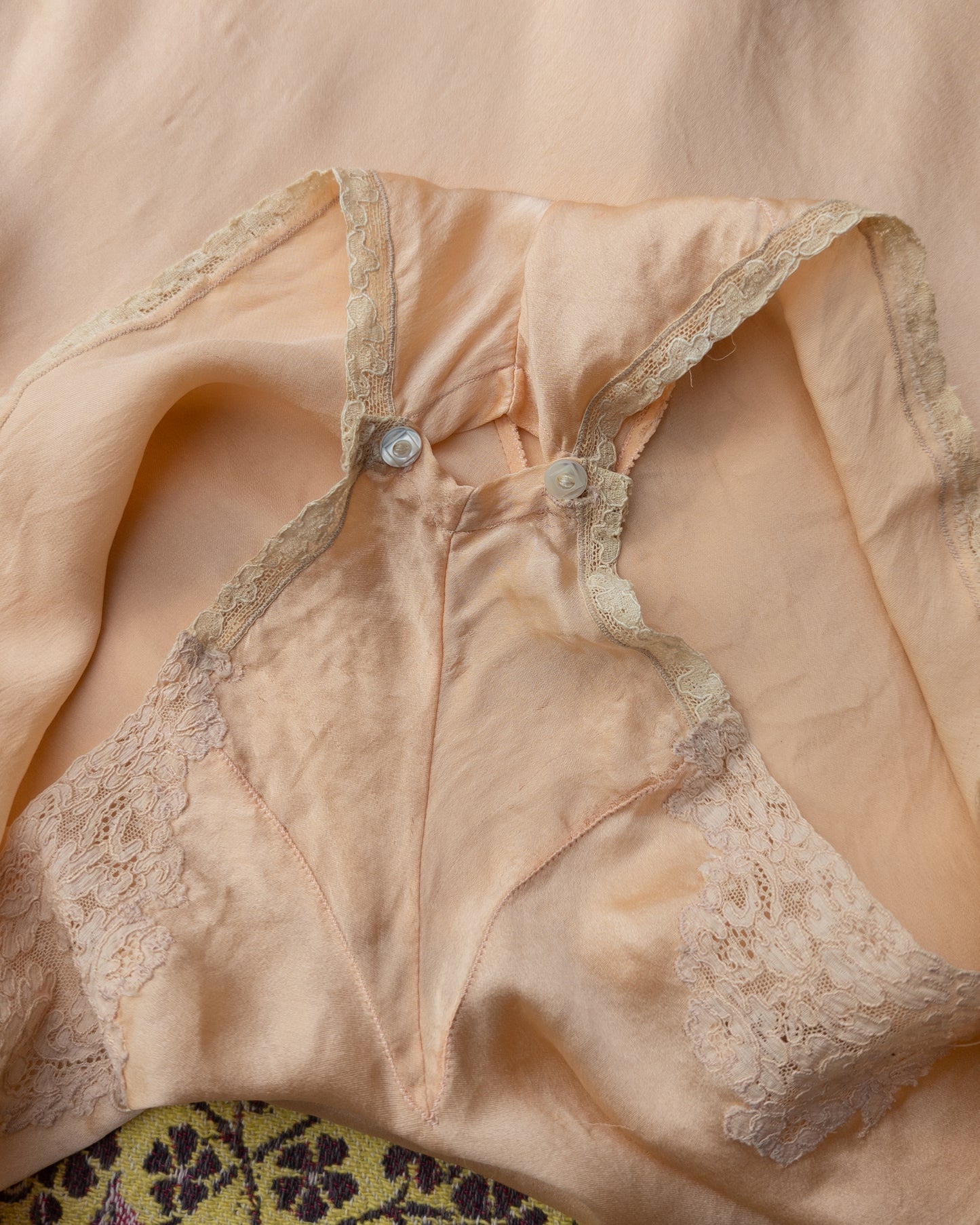 30s Liquid Peach Silk & Lace Step-in