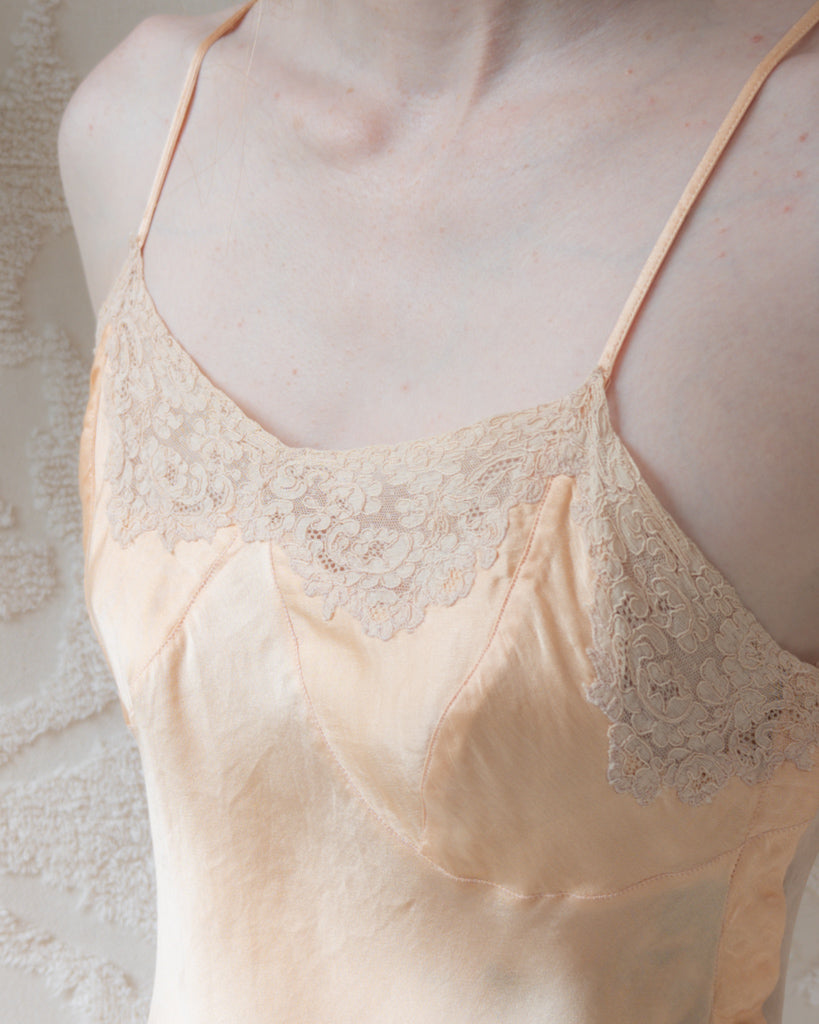 30s Liquid Peach Silk & Lace Step-in