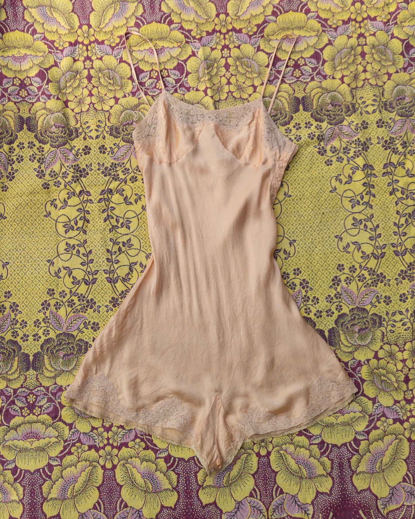 30s Liquid Peach Silk & Lace Step-in