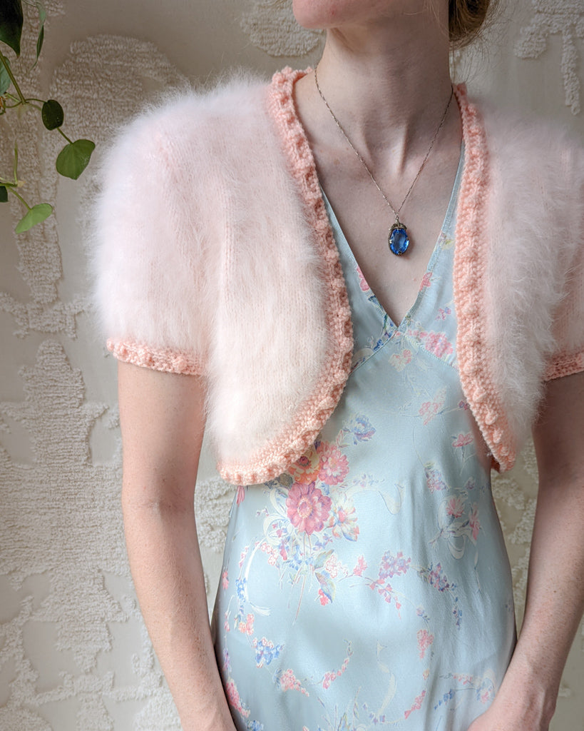 50s Fluffy Angora Crochet Trim Shrug
