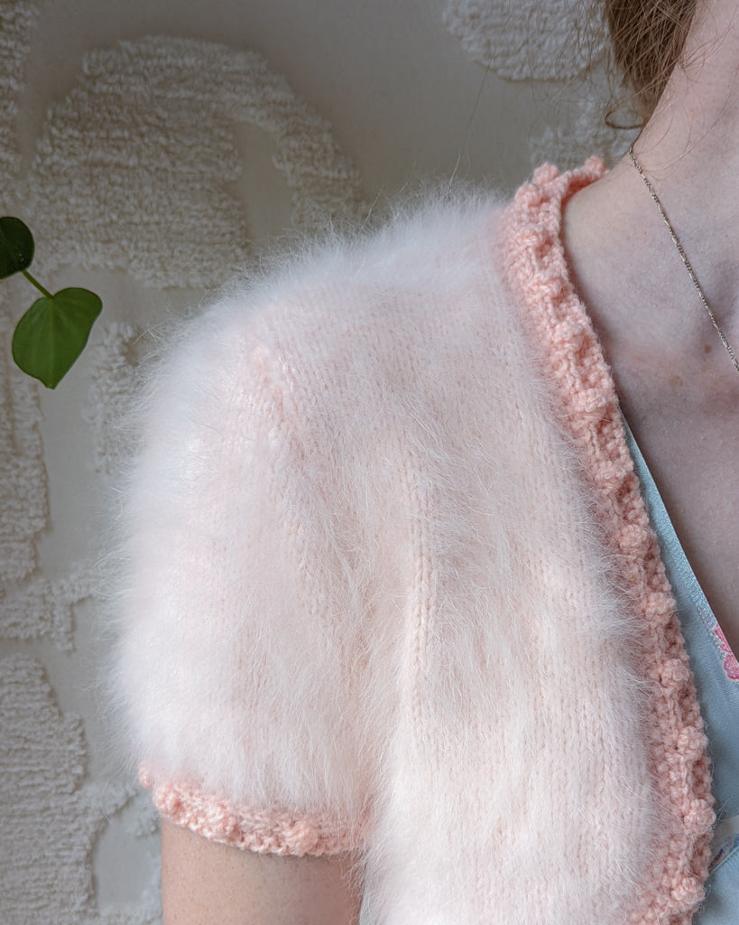 50s Fluffy Angora Crochet Trim Shrug