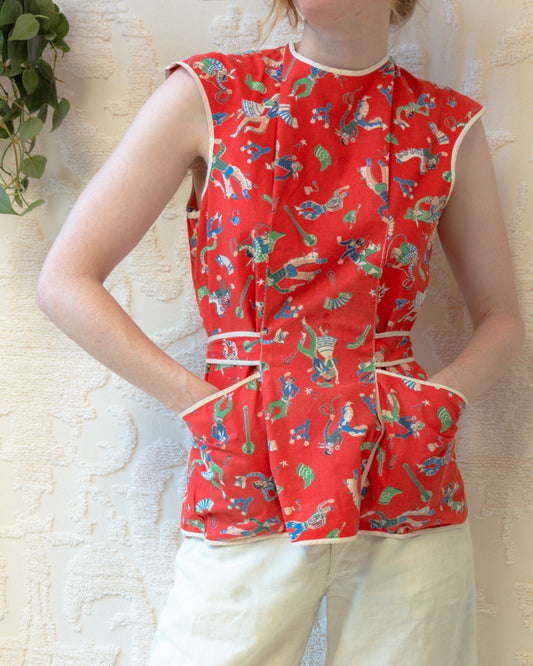 40s Novelty Print Smock Top