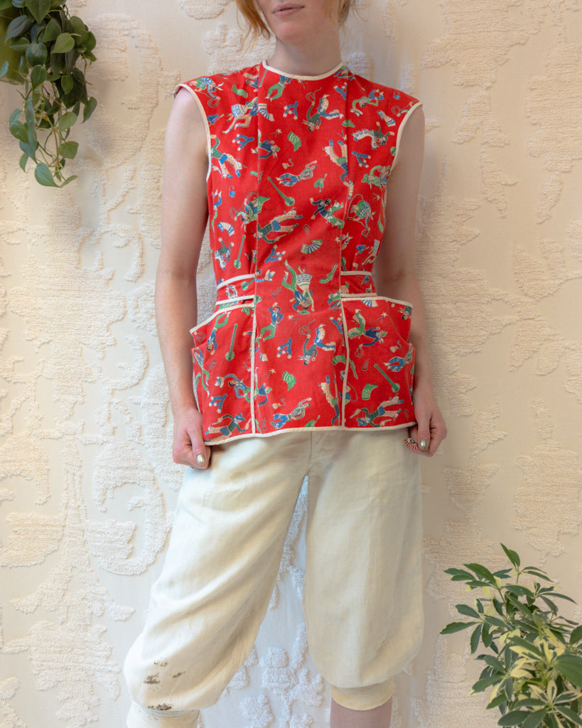 40s Novelty Print Smock Top
