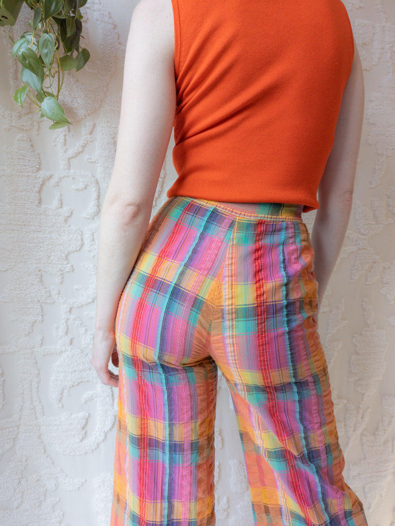 70s Textured Seersucker Cotton Bellbottoms