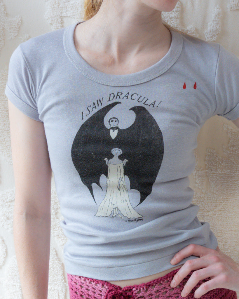 70s I Saw Dracula Edward Gorey French Cut Fitted Tee