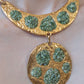 70s Hammered Gold Jade Chunk Statement Necklace