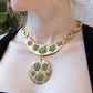 70s Hammered Gold Jade Chunk Statement Necklace