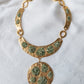 70s Hammered Gold Jade Chunk Statement Necklace