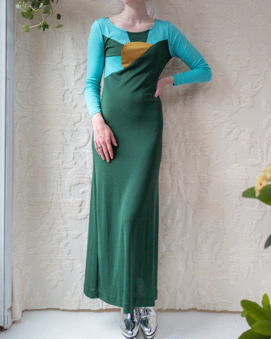 70s Sunshine Color Block Maxi Dress