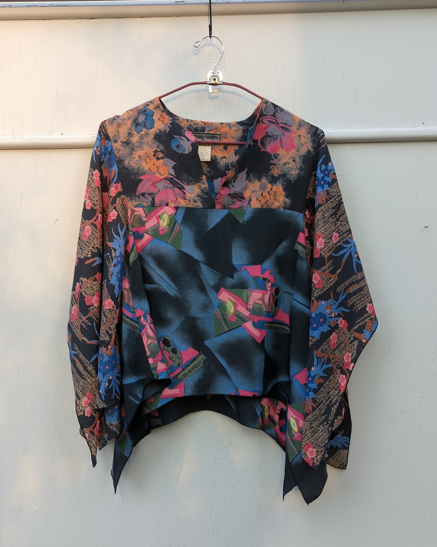 70s Colorful Mixed Print Scarf Top