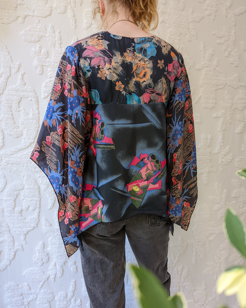 70s Colorful Mixed Print Scarf Top