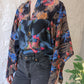 70s Colorful Mixed Print Scarf Top