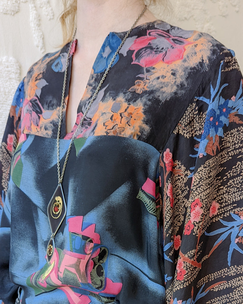 70s Colorful Mixed Print Scarf Top