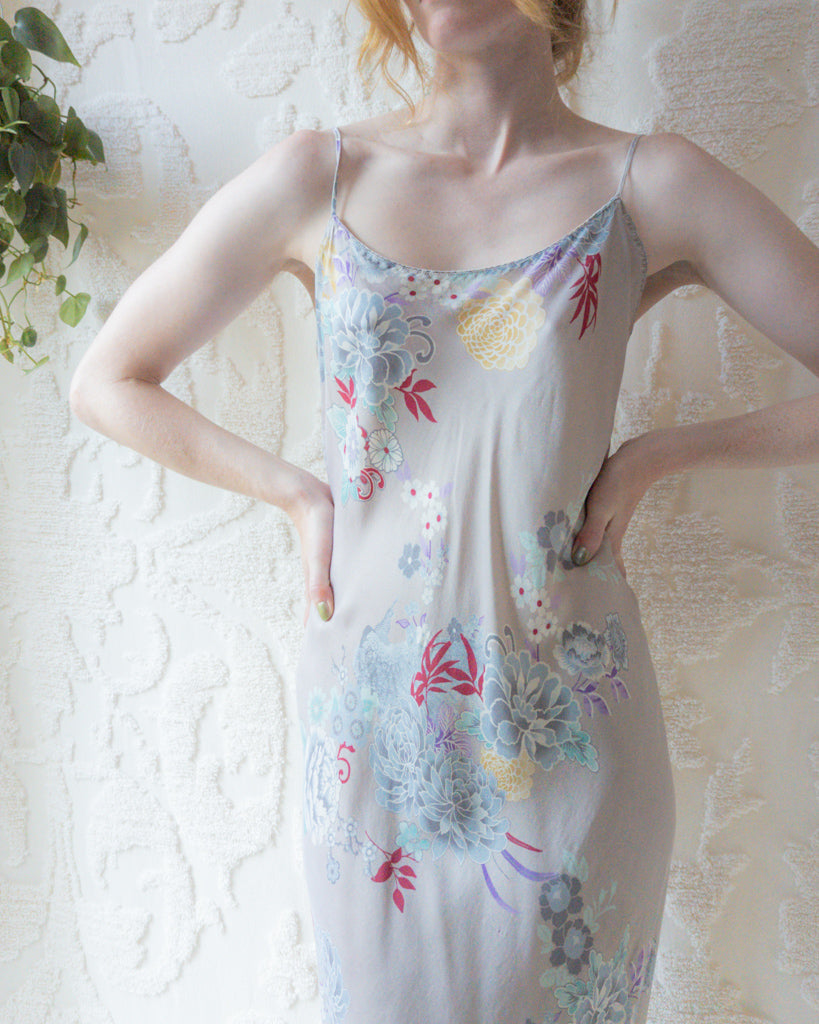 *90s Natori Floral Silk Slip Dress