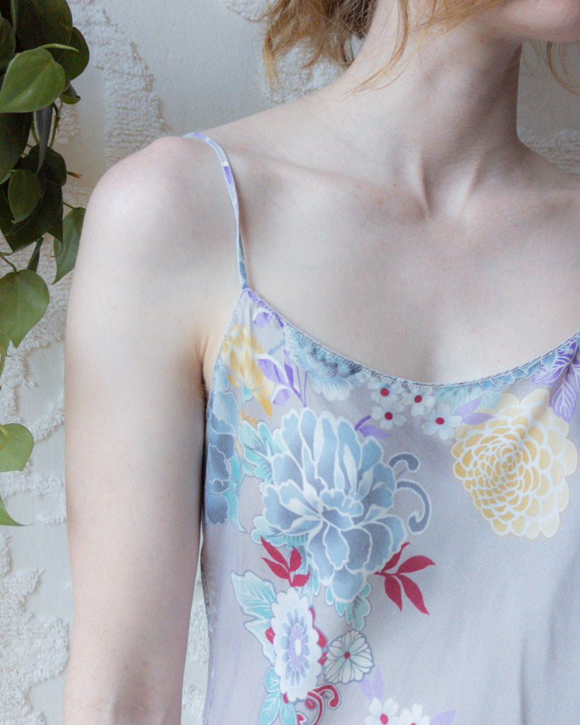 *90s Natori Floral Silk Slip Dress