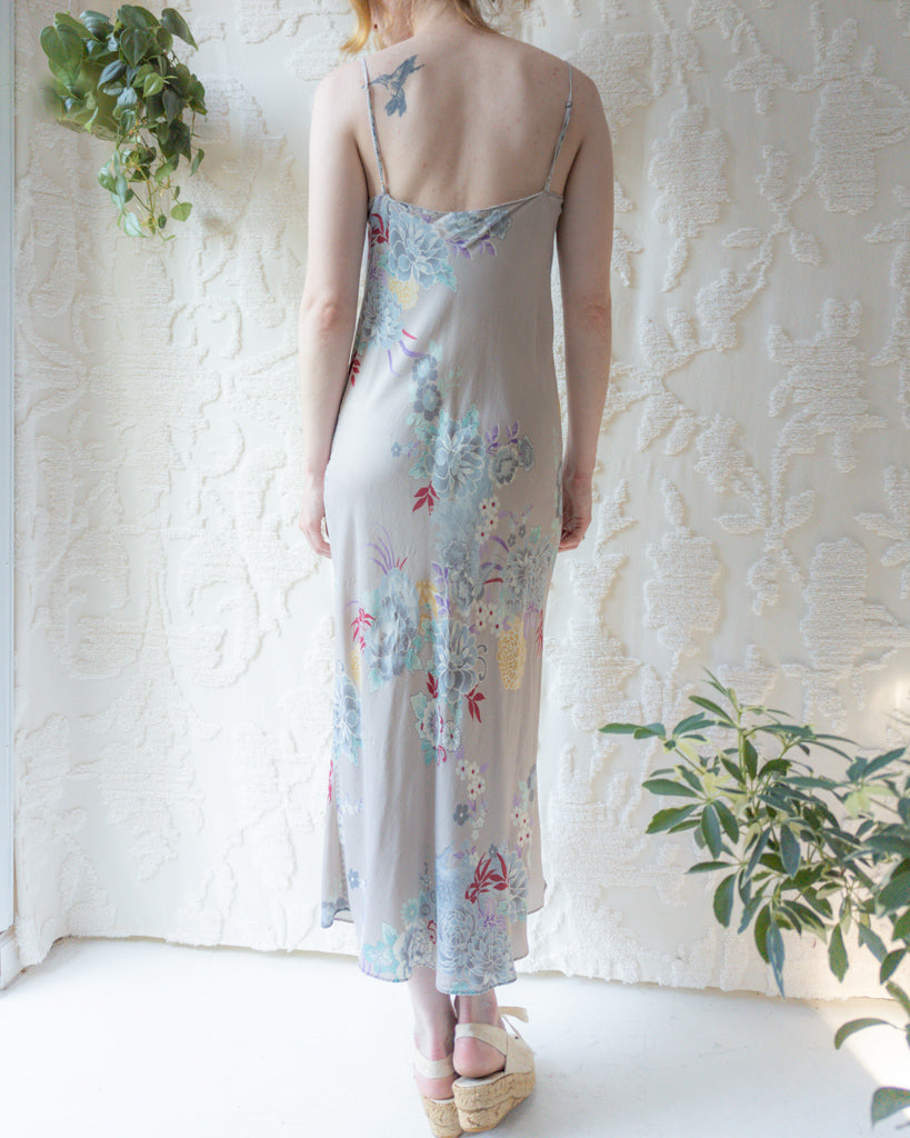 *90s Natori Floral Silk Slip Dress
