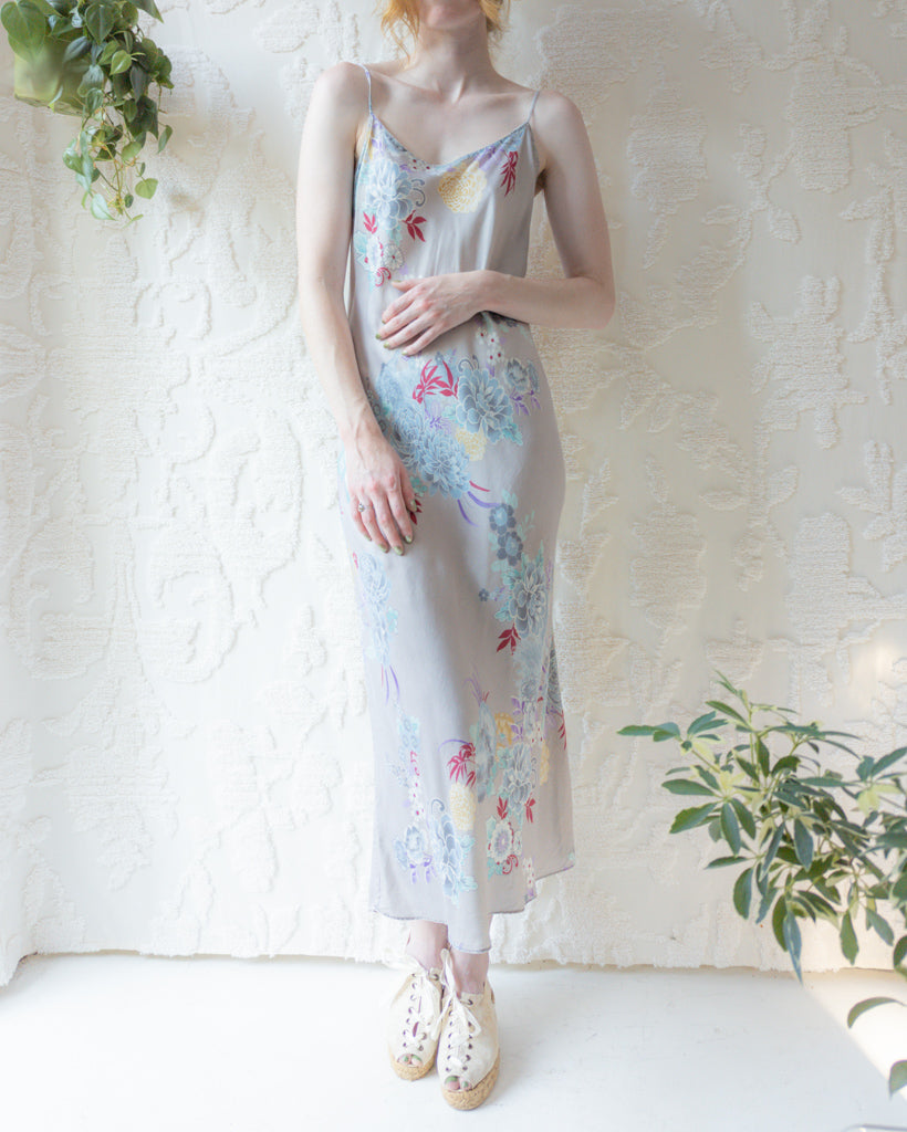 *90s Natori Floral Silk Slip Dress