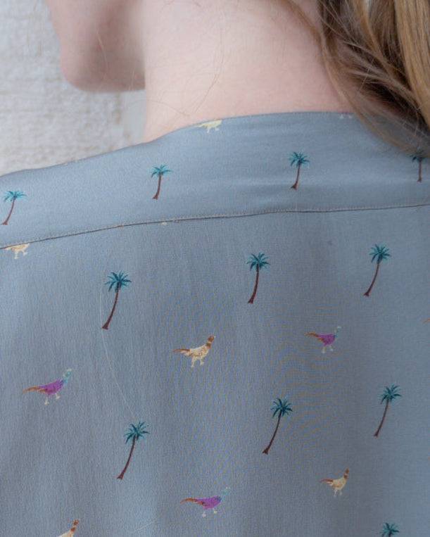 1980s Krizia Novelty Print Silk Blouse / M