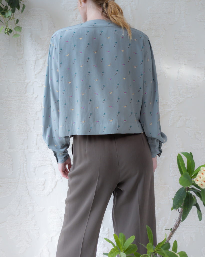 1980s Krizia Novelty Print Silk Blouse / M