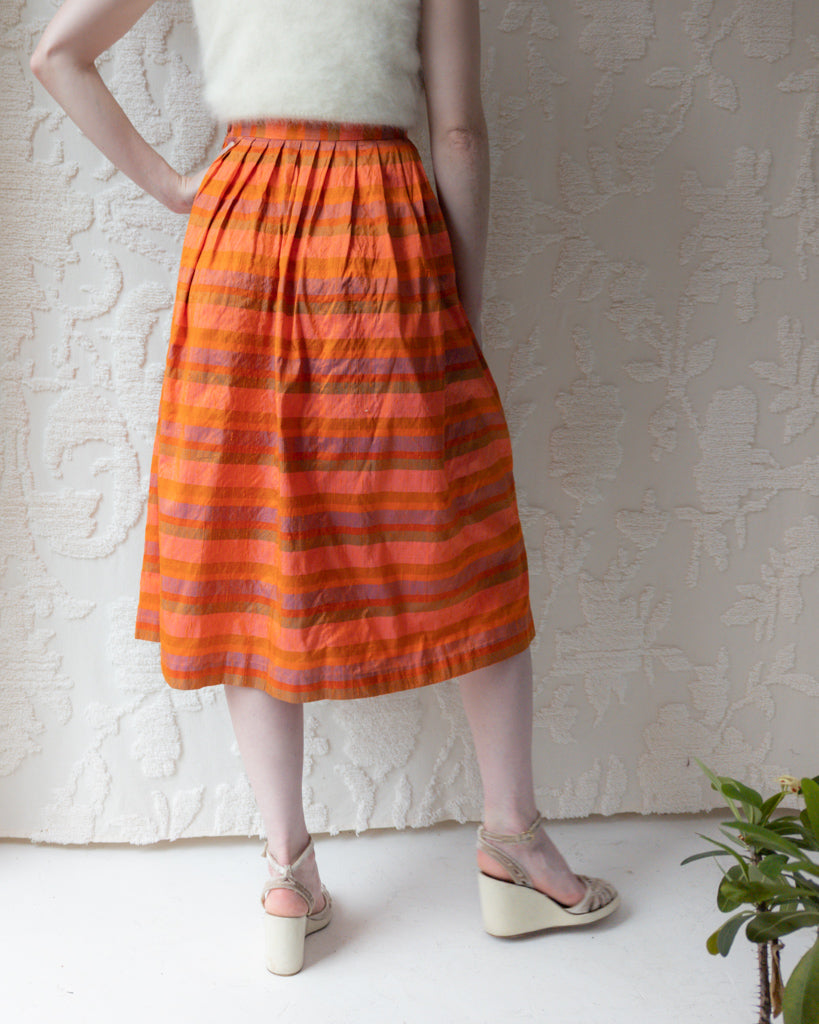80s Orange Pink Iridescent Raw Silk Skirt Neurotica Vintage
