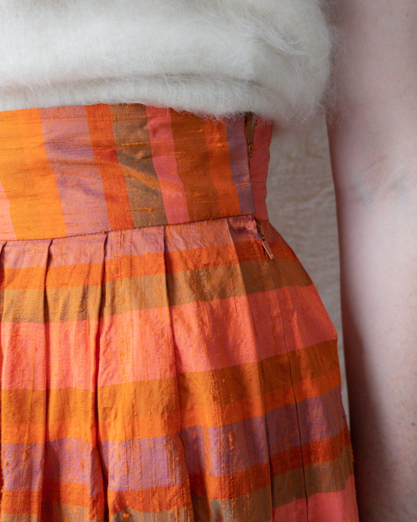 80s Orange Pink Iridescent Raw Silk Skirt Neurotica Vintage