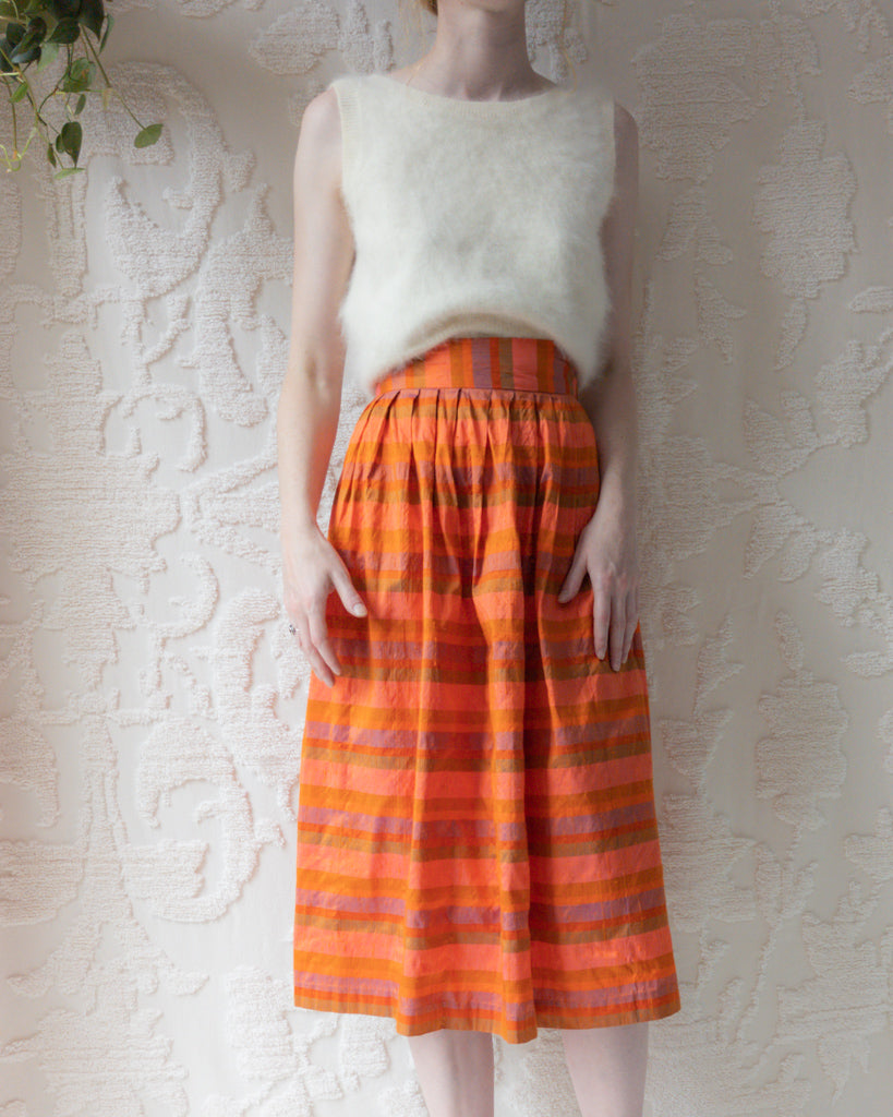 80s Orange & Pink Iridescent Raw Silk Skirt