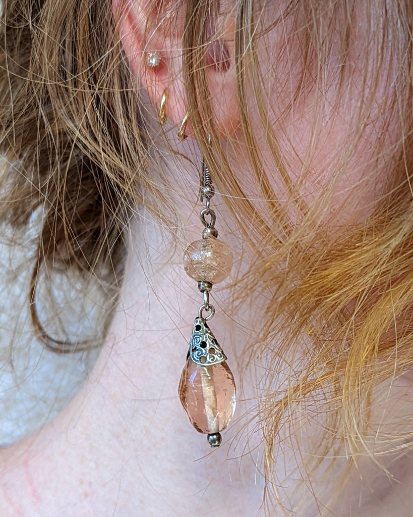 90s Pink Crystal Glass Earrings