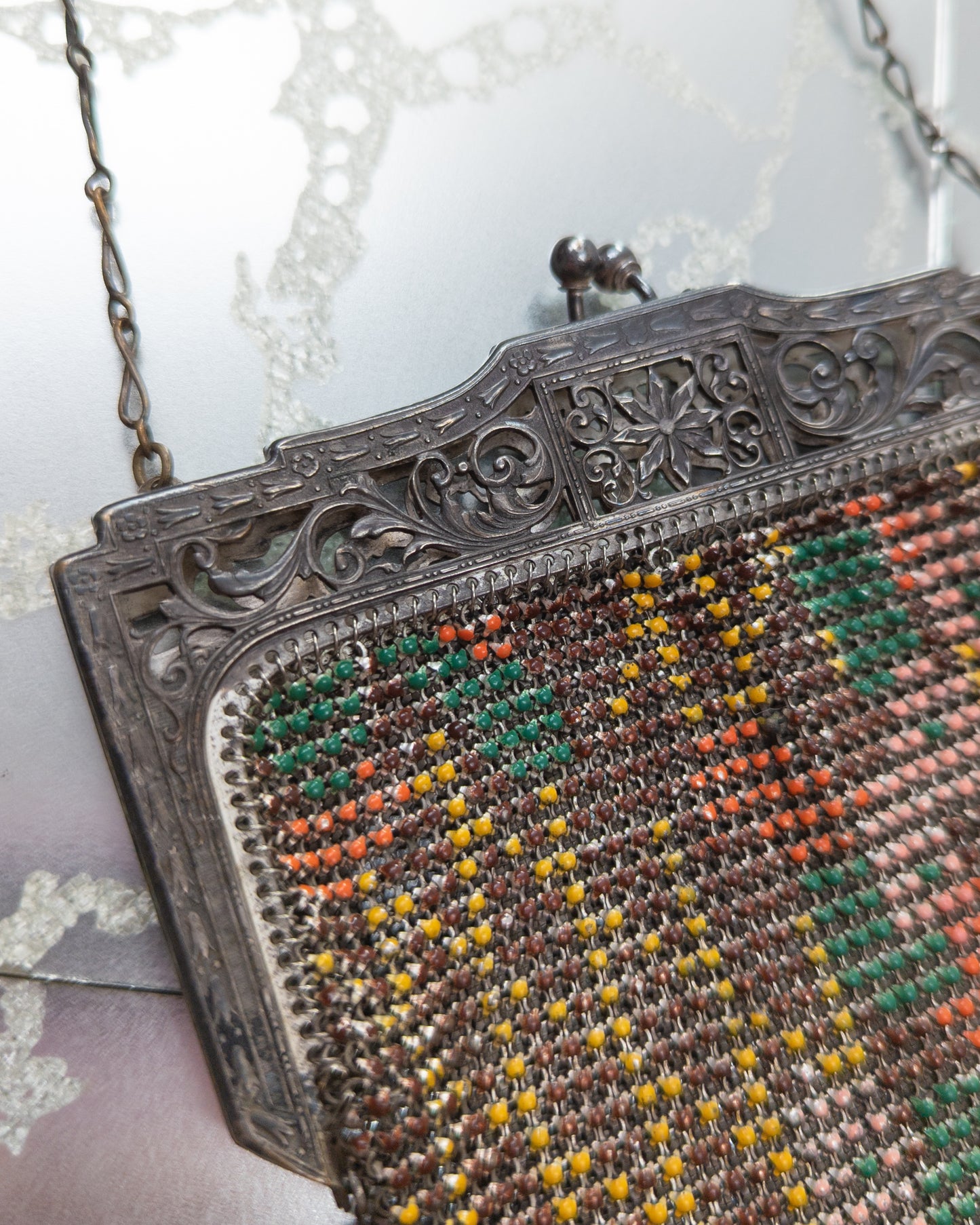 Antique 20s Whiting & Davis Enamel Mesh Purse