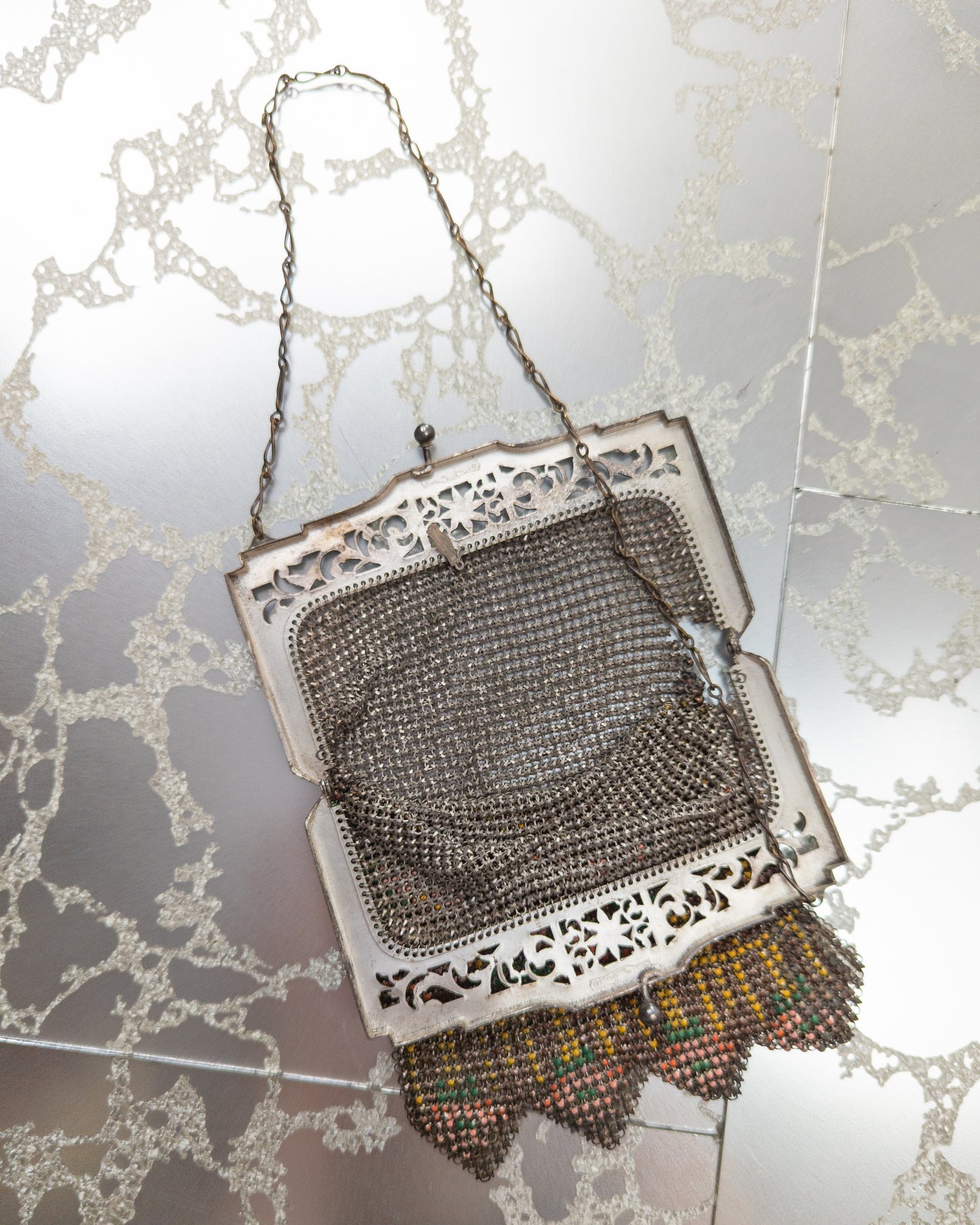 Antique 20s Whiting & Davis Enamel Mesh Purse