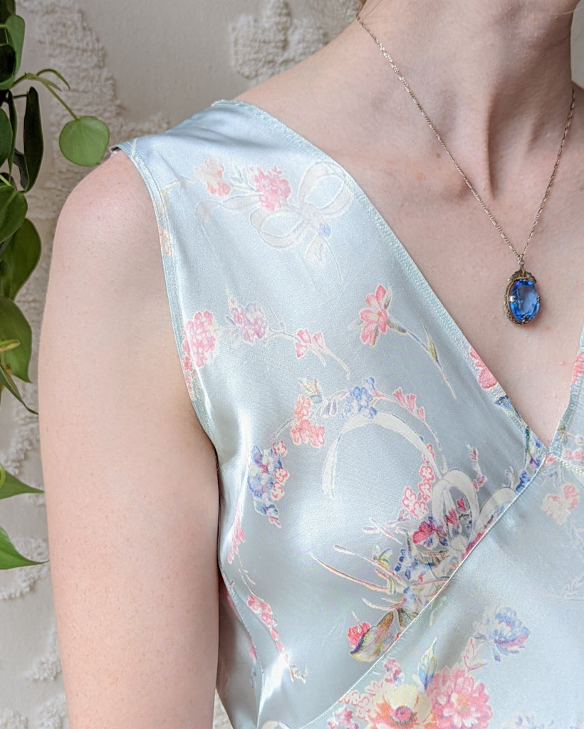 30s Floral Rayon Bias Cut Slip Dress
