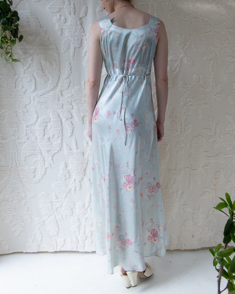 30s Floral Rayon Bias Cut Slip Dress