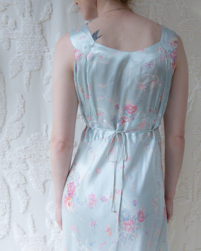 30s Floral Rayon Bias Cut Slip Dress