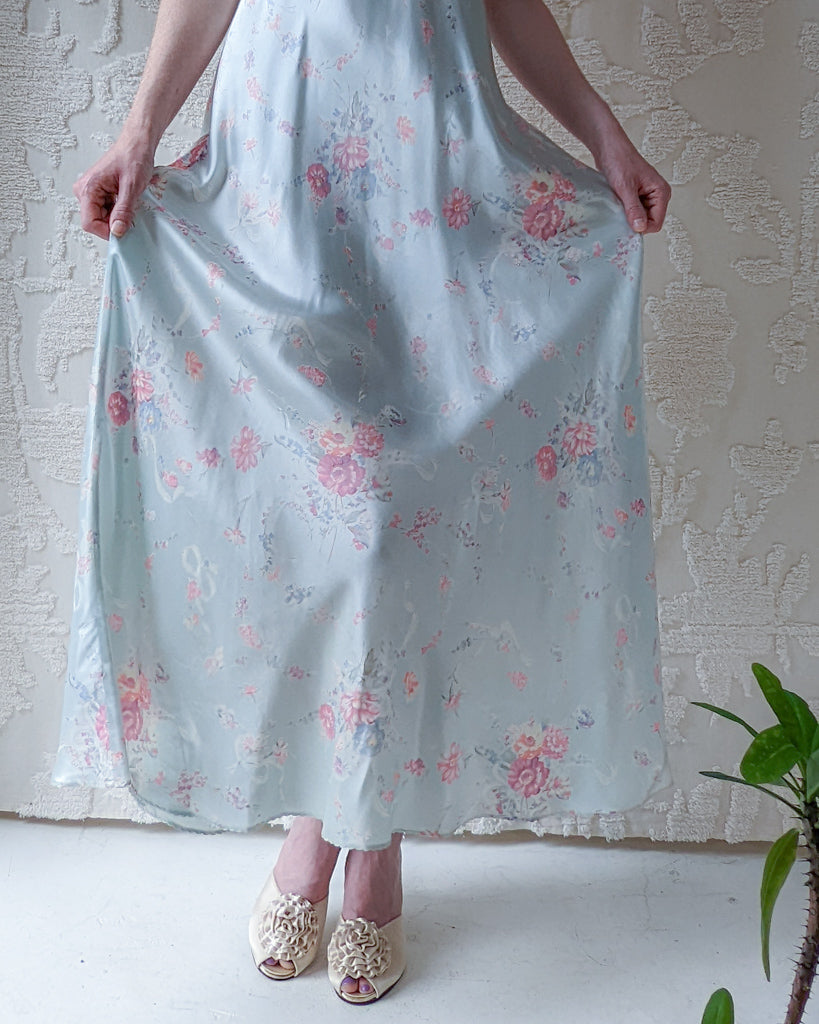 30s Floral Rayon Bias Cut Slip Dress