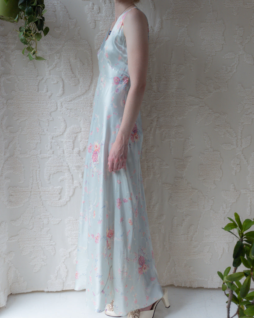 30s Floral Rayon Bias Cut Slip Dress