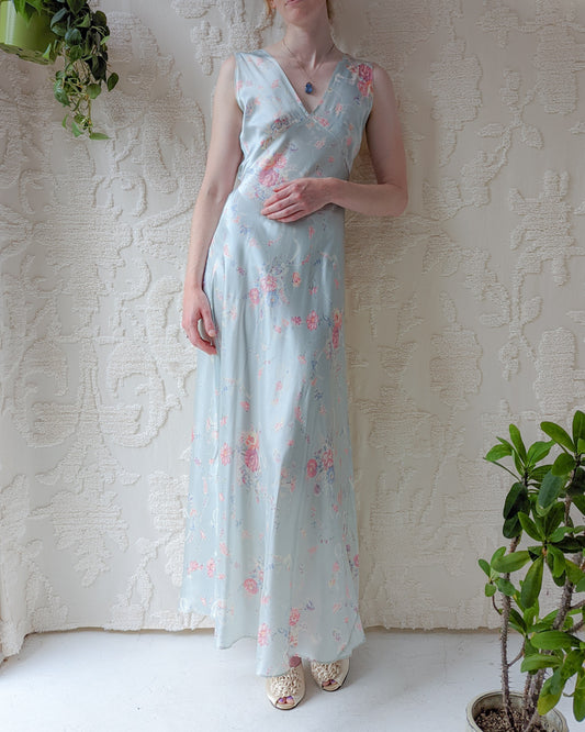 30s Floral Rayon Bias Cut Slip Dress