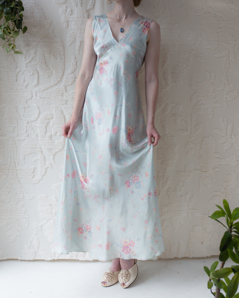 30s Floral Rayon Bias Cut Slip Dress