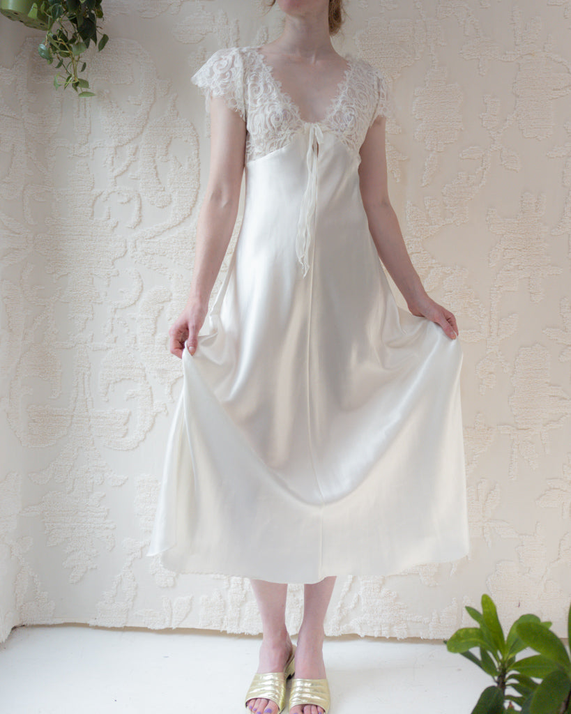 80s Christian Dior White Satin & Lace Nightgown