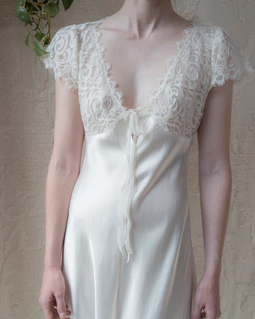 80s Christian Dior White Satin & Lace Nightgown