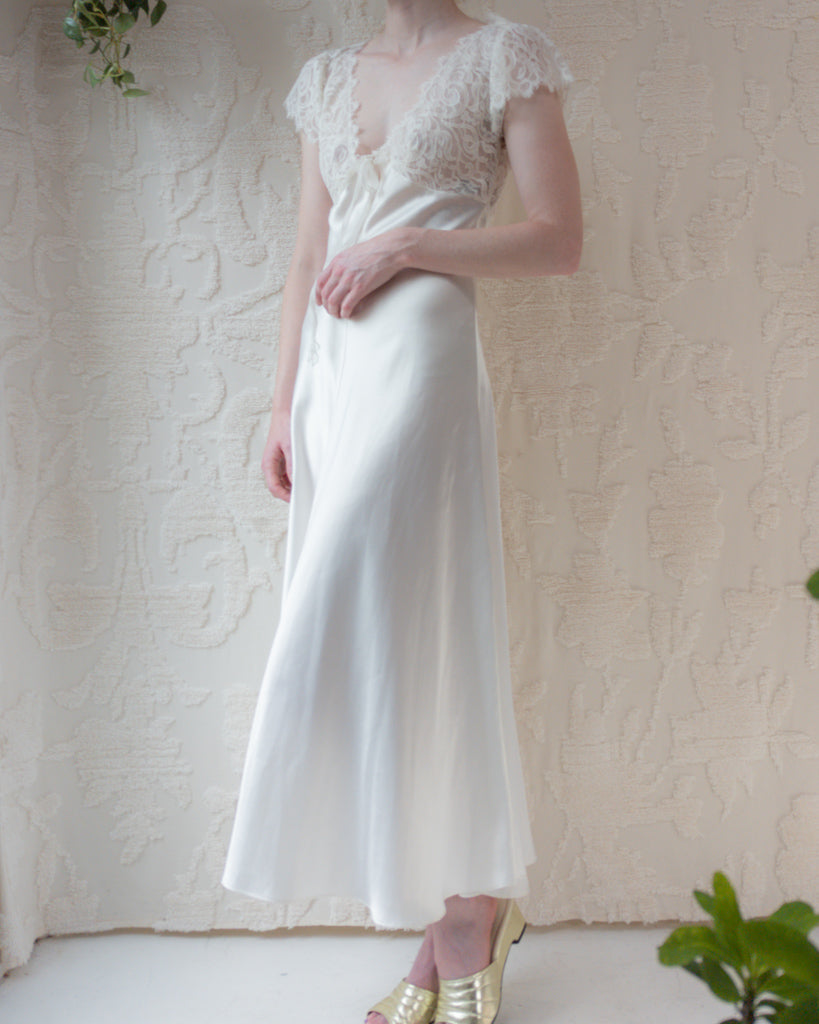 80s Christian Dior White Satin & Lace Nightgown